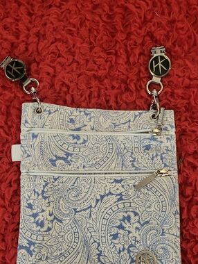 Blue Paisley Crossbody Bag with Silver Hardware
